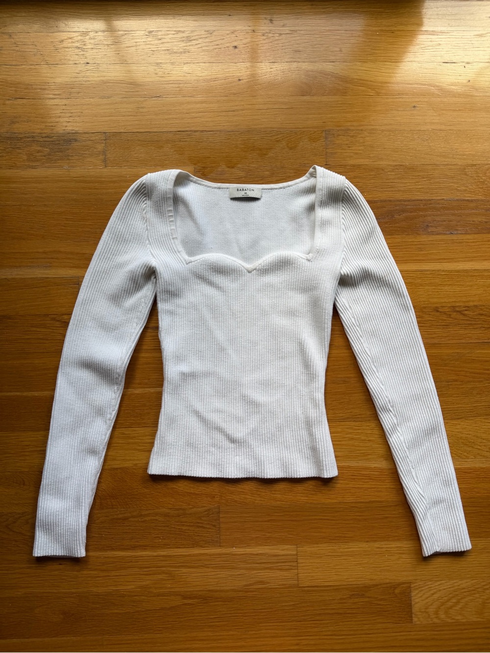 Babaton White Ribbed Long Sleeve Top - Size XS